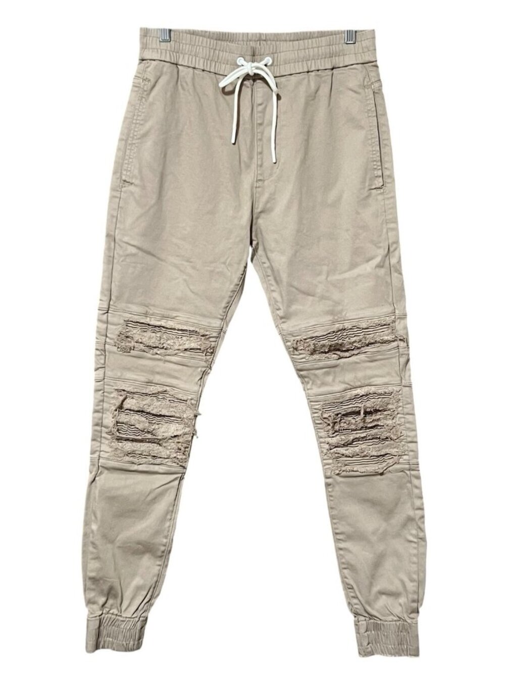 Saint Morta Men Abolished Jogger Pants S Bone Cotton Moto Distressed Streetwear